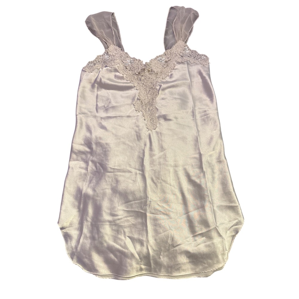 Inner Most Vintage White Satin Beaded Bridal Lingerie Nightgown Slip S